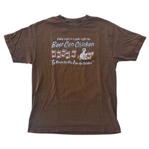 Austin Clothing Co Mens Beer Can Chicken Graphic T-Shirt Brown Cotton Large L